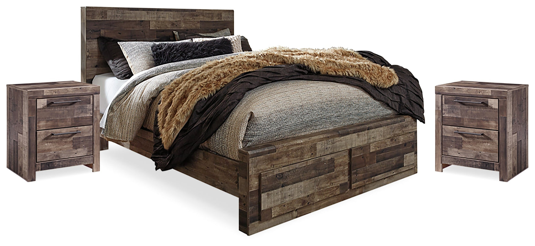 Derekson Multi Gray Queen Panel Storage Bedroom Set with 2 Nightstands (Online Special Price) - Ornate Home
