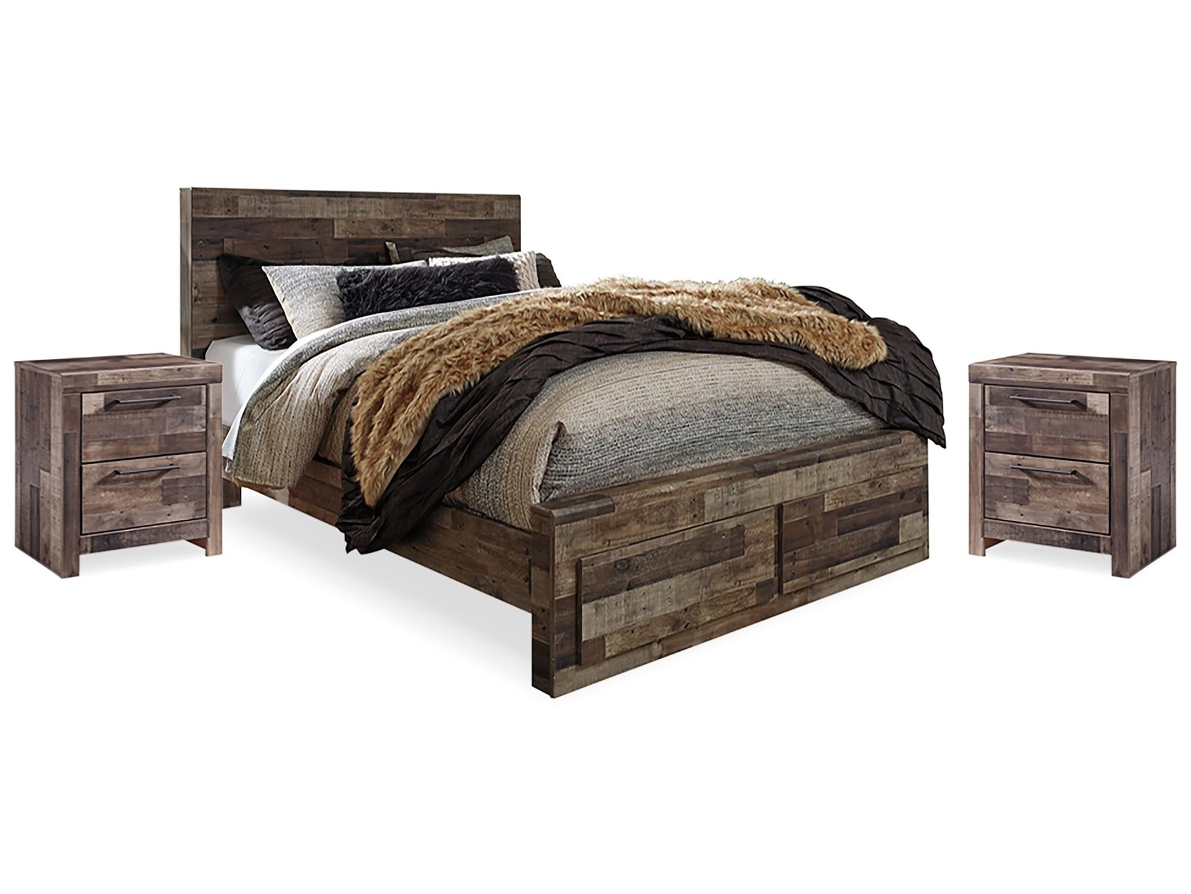 Derekson Multi Gray Queen Panel Storage Bedroom Set with 2 Nightstands - Ornate Home