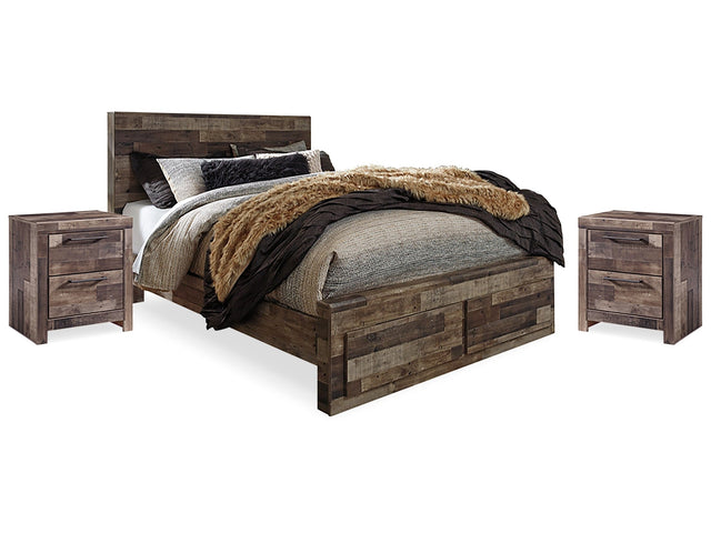 Derekson Multi Gray Queen Panel Storage Bedroom Set with 2 Nightstands - Ornate Home