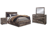 Derekson Multi Gray Queen Panel Storage Bedroom Set with Dresser, Mirror and 2 Nightstands - Ornate Home
