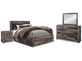 Derekson Multi Gray Queen Panel Storage Bedroom Set with Dresser, Mirror and 2 Nightstands - Ornate Home