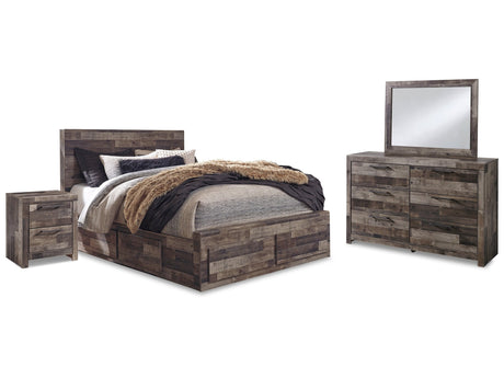 Derekson Multi Gray Queen Panel Storage Bedroom Set with Dresser, Mirror and 2 Nightstands - Ornate Home
