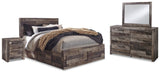 Derekson Multi Gray Queen Panel Storage Bedroom Set with Dresser, Mirror and 2 Nightstands - Ornate Home