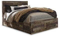 Derekson Multi Gray Queen Panel Storage Bedroom Set with Dresser, Mirror and 2 Nightstands - Ornate Home