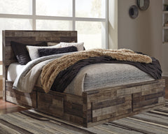 Derekson Multi Gray Queen Panel Storage Bedroom Set with Dresser, Mirror and 2 Nightstands - Ornate Home