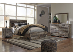 Derekson Multi Gray Queen Panel Storage Bedroom Set with Dresser, Mirror and 2 Nightstands - Ornate Home
