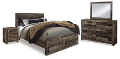 Derekson Multi Gray Queen Panel Storage Bedroom Set with Dresser, Mirror and 2 Nightstands - Ornate Home