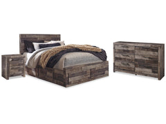 Derekson Multi Gray Queen Panel Storage Bedroom Set with Dresser and 2 Nightstand - Ornate Home