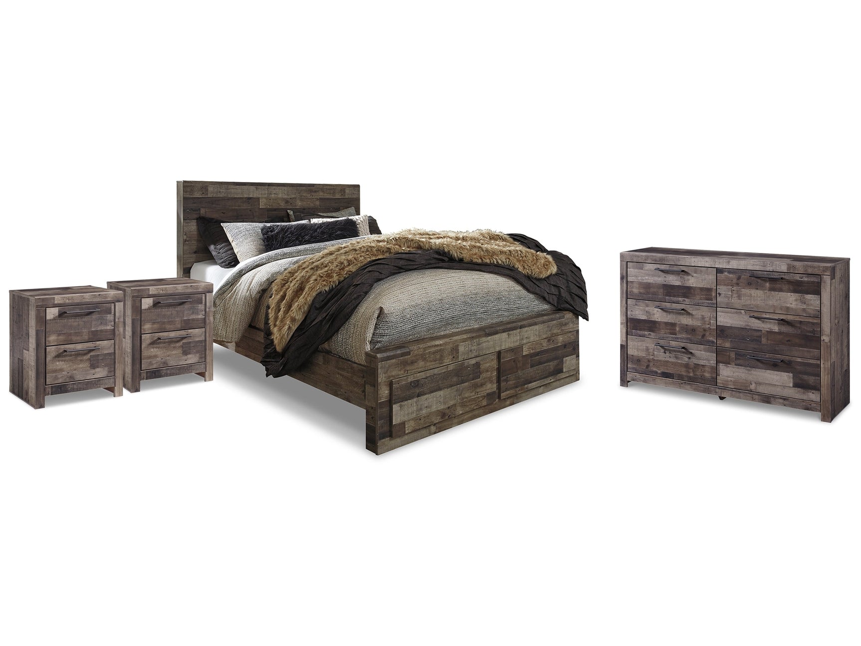 Derekson Multi Gray Queen Panel Storage Bedroom Set with Dresser and 2 Nightstands - Ornate Home