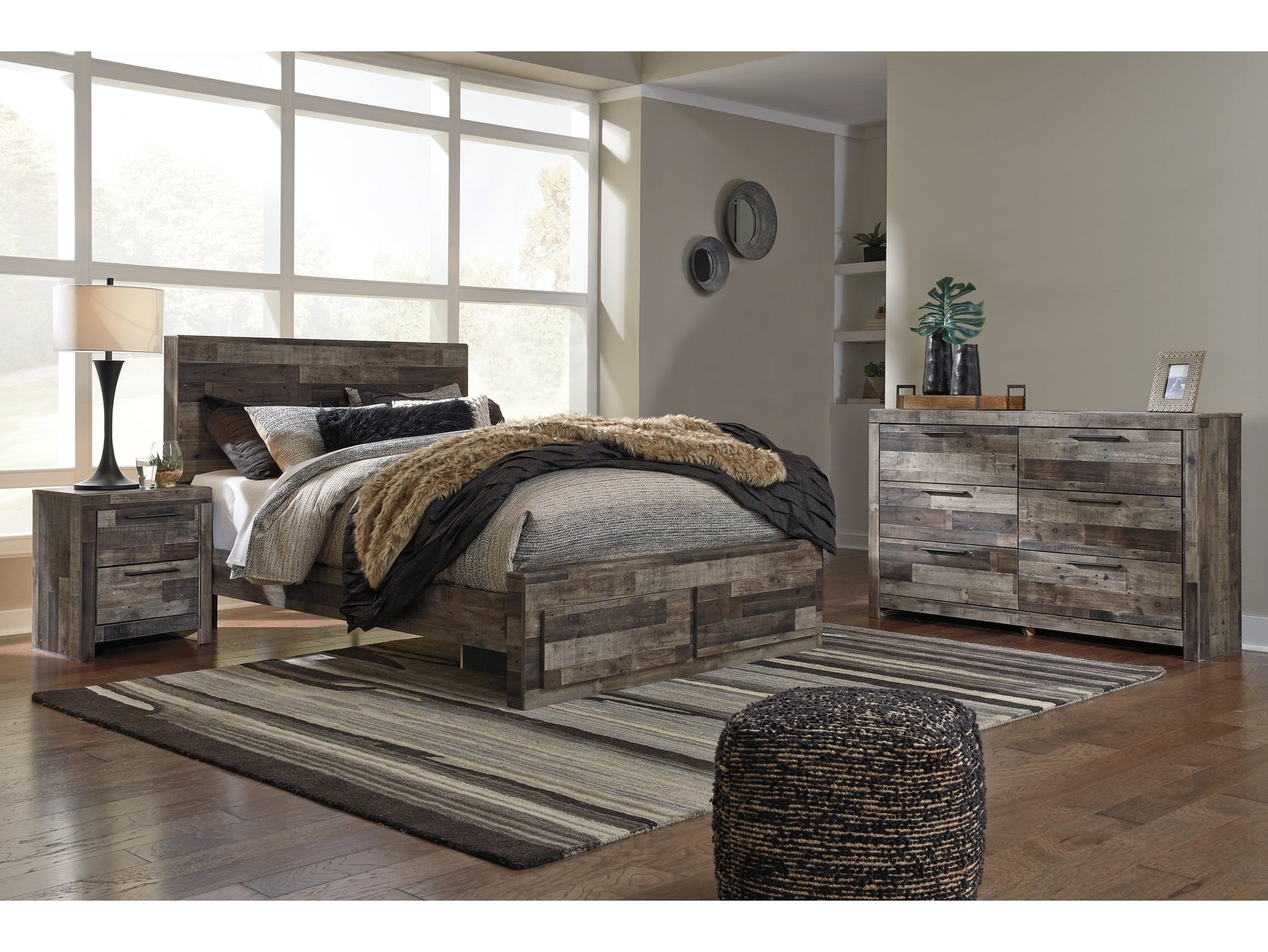 Derekson Multi Gray Queen Panel Storage Bedroom Set with Dresser and Nightstand - Ornate Home