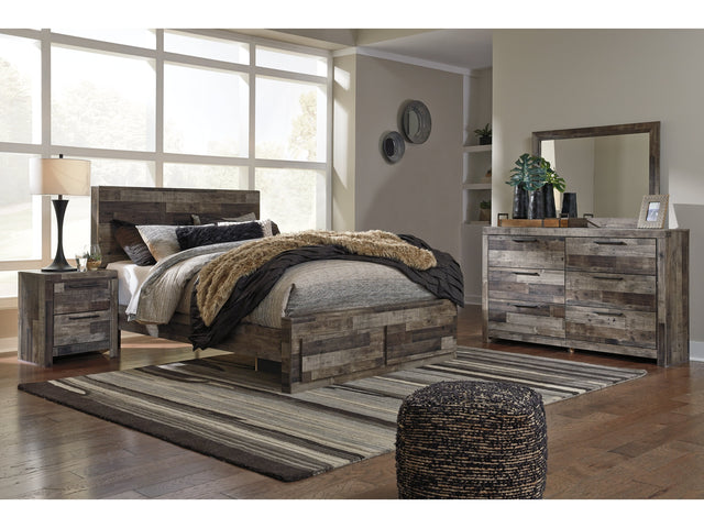 Derekson Multi Gray Queen Panel Storage Bedroom Set with Mirrored Dresser and Nightstand (Online Special Price) - Ornate Home
