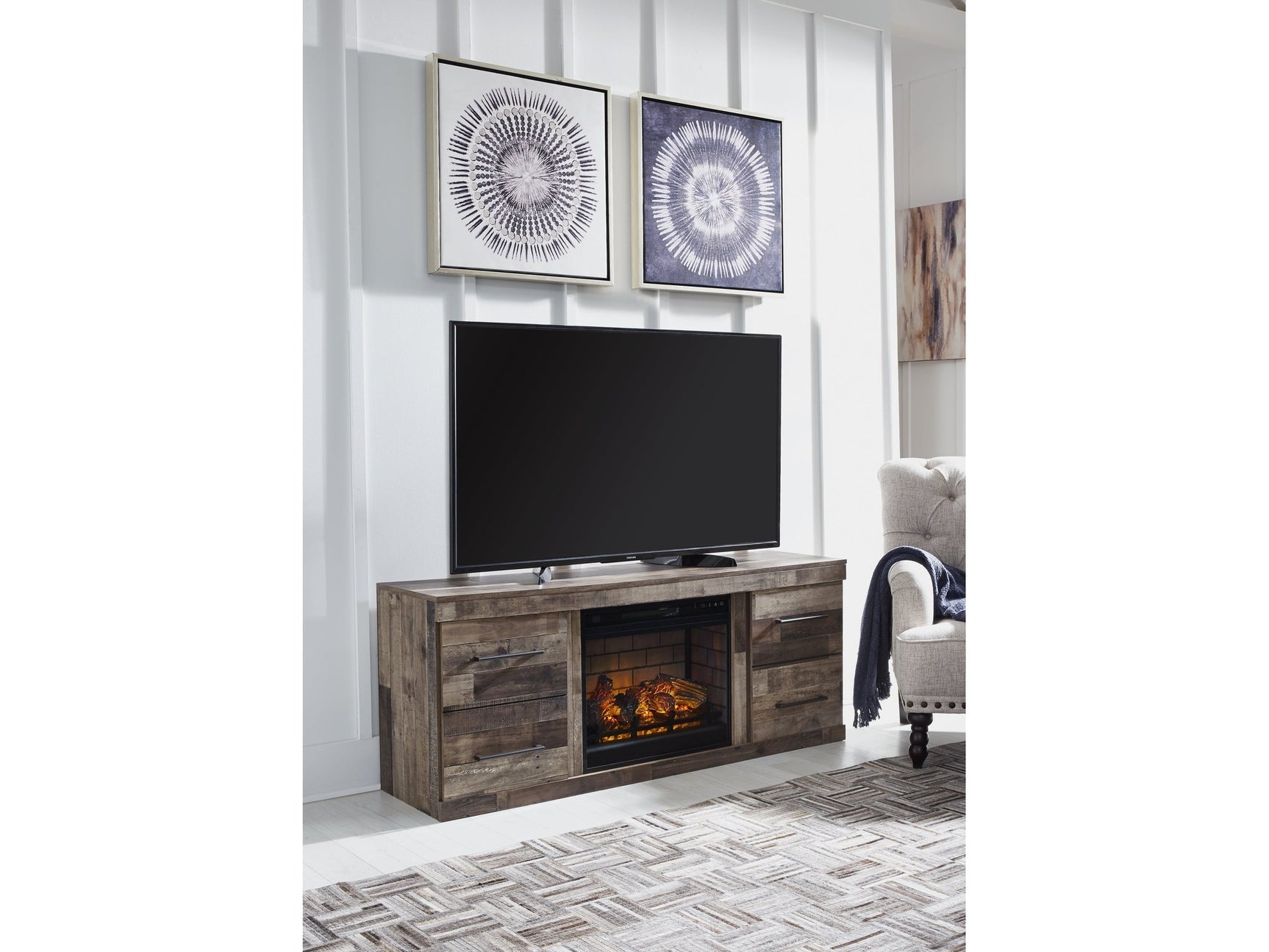 Derekson Multi Gray TV Stand with Electric Fireplace - Ornate Home