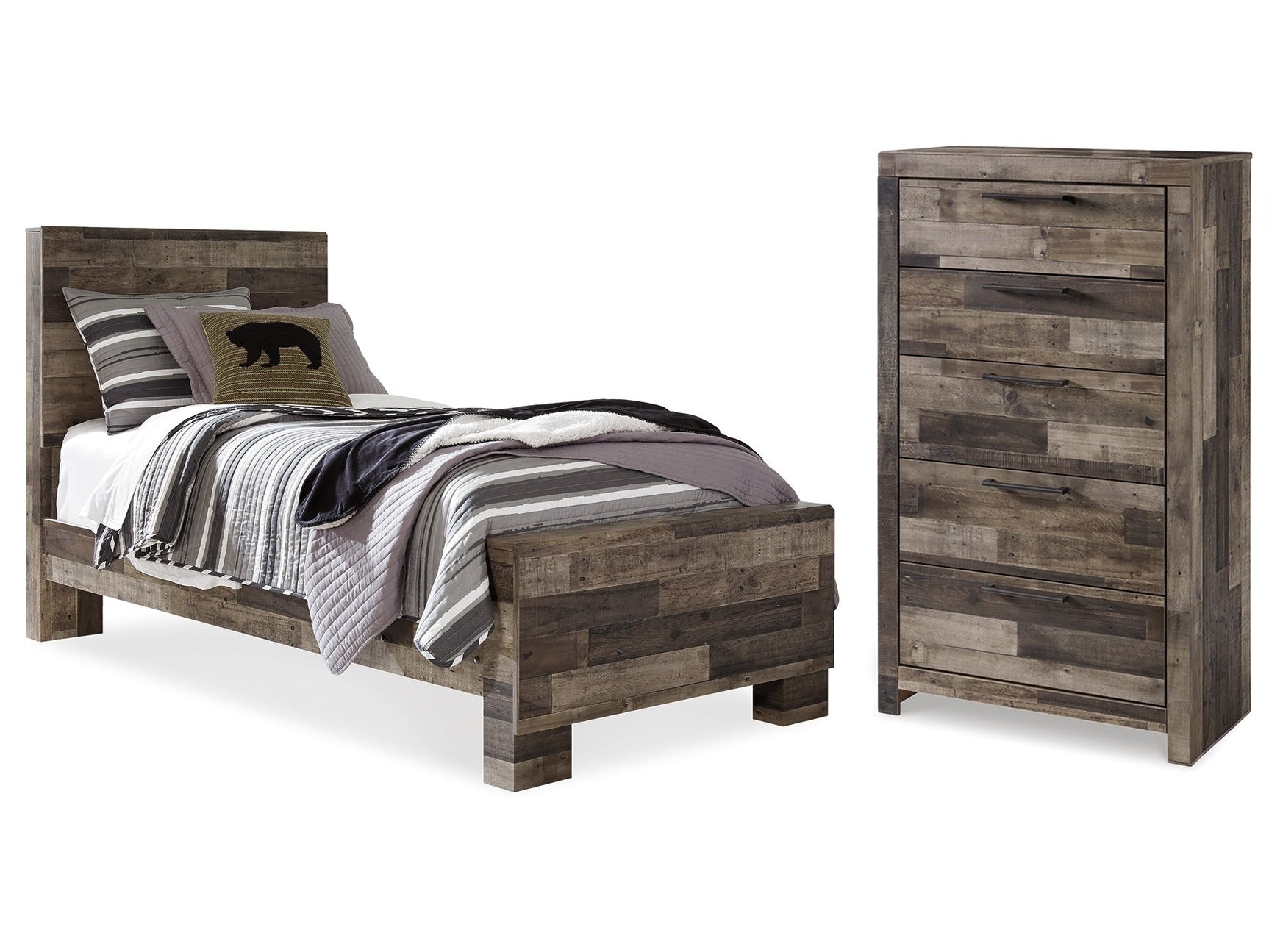 Derekson Multi Gray Twin Panel Bedroom Set with Chest - Ornate Home