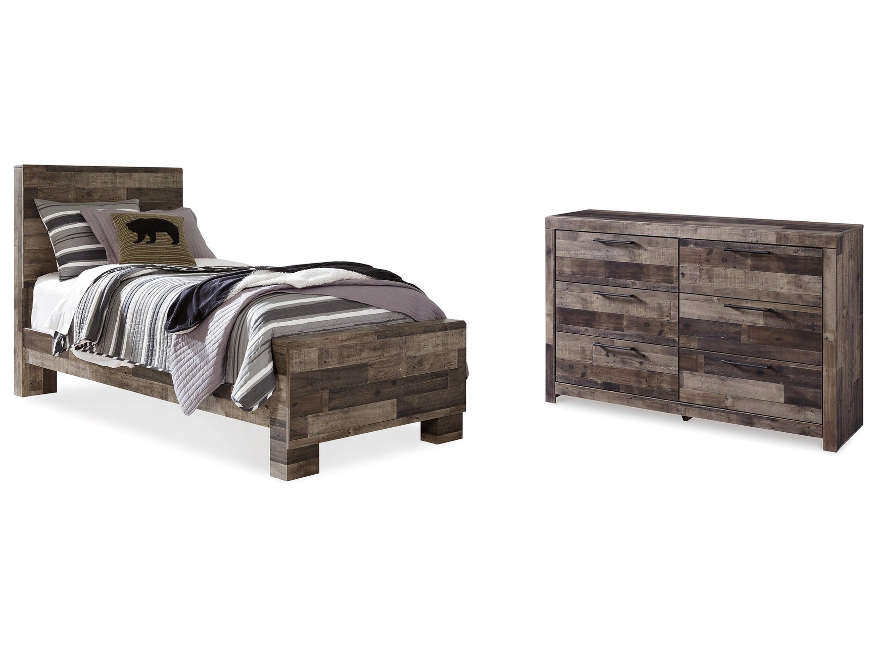 Derekson Multi Gray Twin Panel Bedroom Set with Dresser (Online Special Price) - Ornate Home