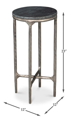 Derrick Black Iron End Table With Marble Top - Ornate Home