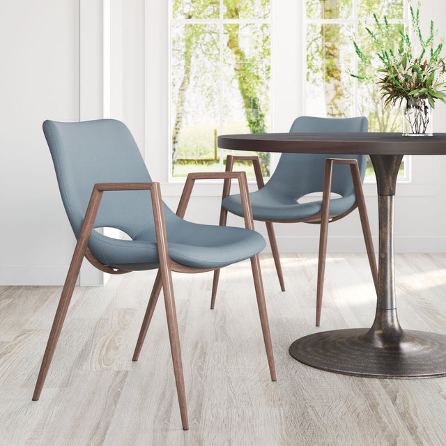 Desi Azure Gray & Walnut Dining Chair (Set of 2) - Ornate Home
