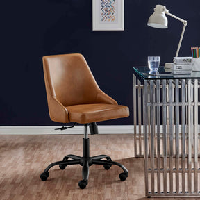 Designate Black/Tan Swivel Vegan Leather Office Chair - Ornate Home