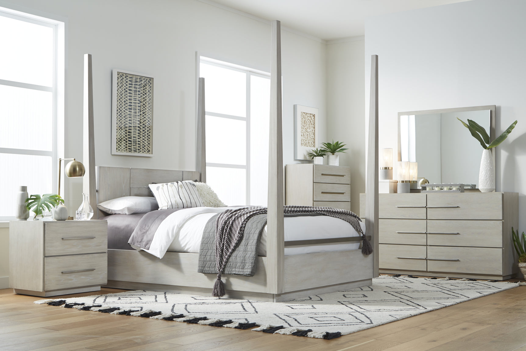 Destination Wood Queen Poster Bed in Cotton Grey - Ornate Home