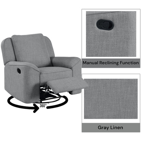 Destiny Gray Glider Recliner W/Swivel - Ornate Home