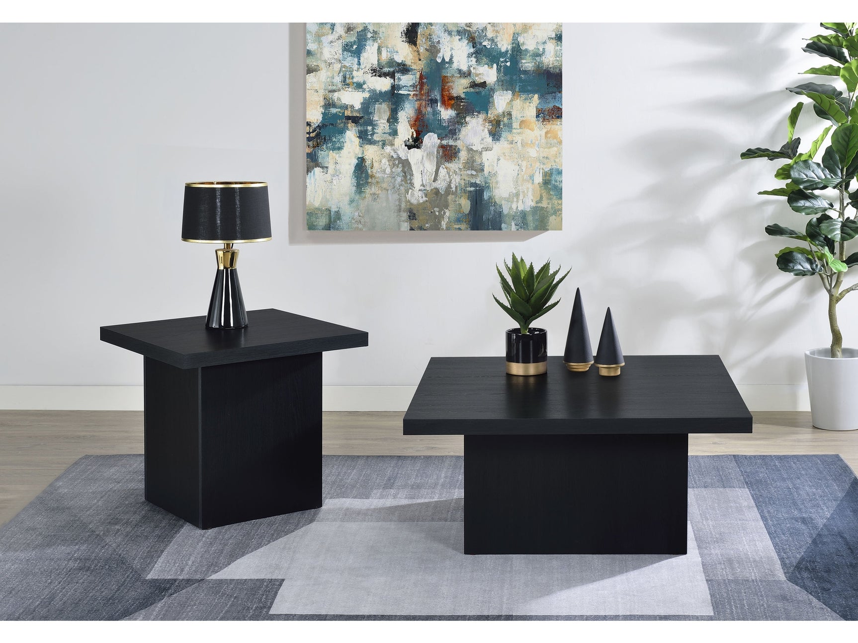 Devar Black 2-piece Square Cocktail Coffee End Table Set - Ornate Home