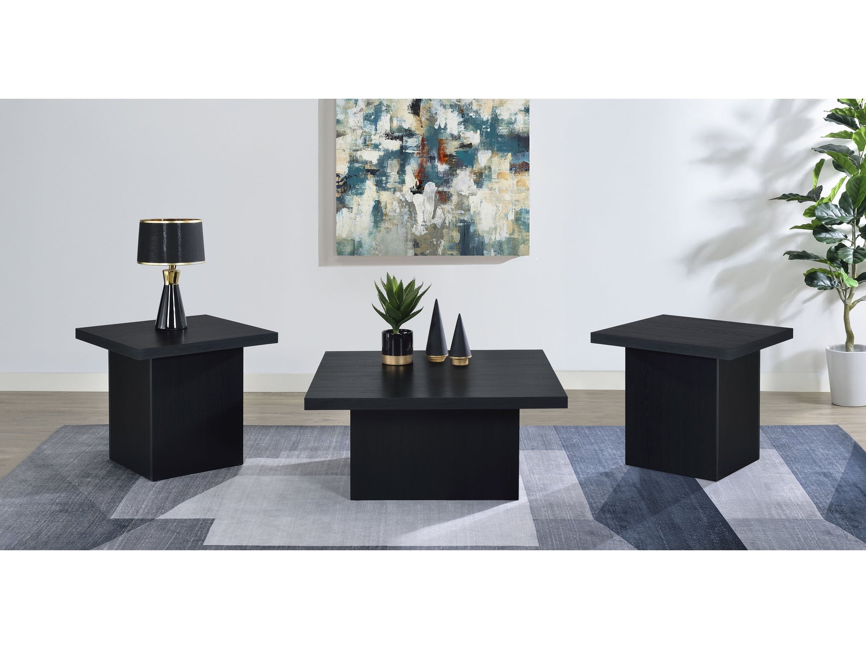 Devar Black 3-piece Square Cocktail Coffee End Table Set - Ornate Home