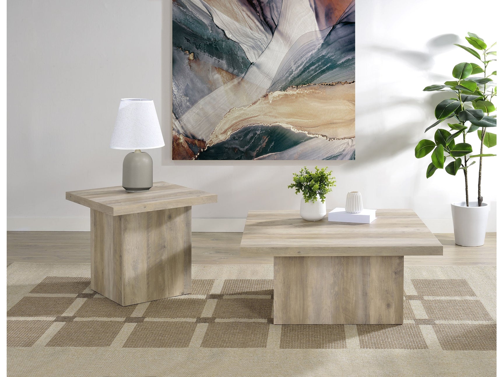 Devar Distressed Pine 2-piece Square Coffee End Table Set - Ornate Home