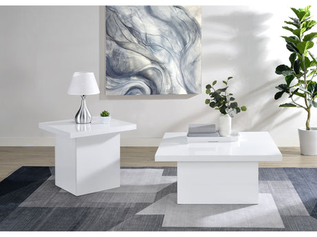 Devar White High Gloss 2-piece Square Coffee End Table Set - Ornate Home