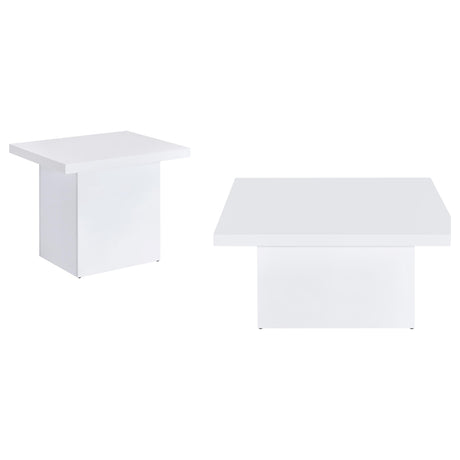 Devar White High Gloss 2-piece Square Coffee End Table Set - Ornate Home