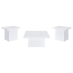 Devar White High Gloss 3-piece Square Coffee End Table Set - Ornate Home