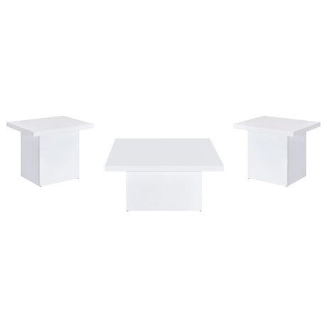 Devar White High Gloss 3-piece Square Coffee End Table Set - Ornate Home