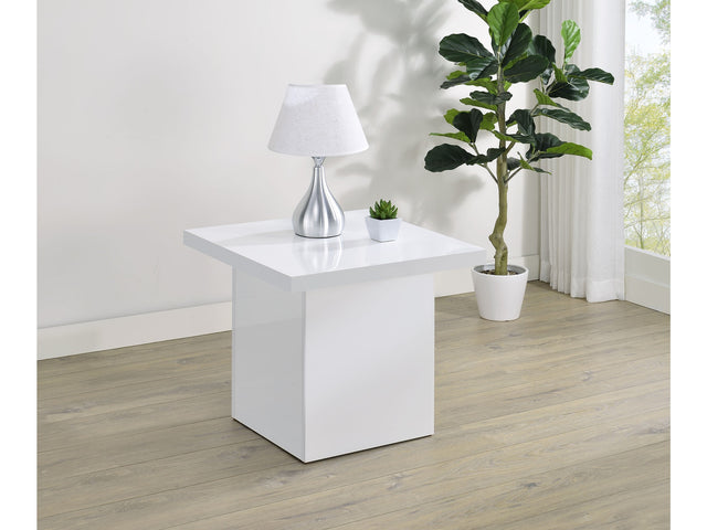 Devar White High Gloss Square Engineered Wood Side End Table - Ornate Home
