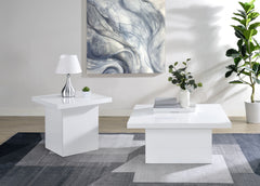 Devar White High Gloss Square Engineered Wood Side End Table - Ornate Home