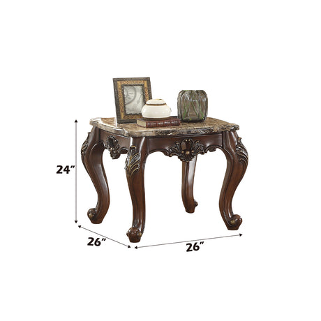 Devayne End Table in Marble/Dark Walnut - Ornate Home