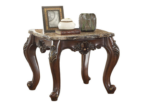 Devayne End Table in Marble/Dark Walnut - Ornate Home