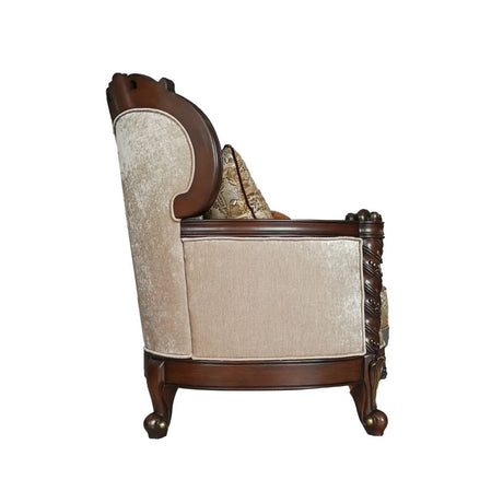 Devayne Loveseat with 4 Pillows in Dark Walnut - Ornate Home