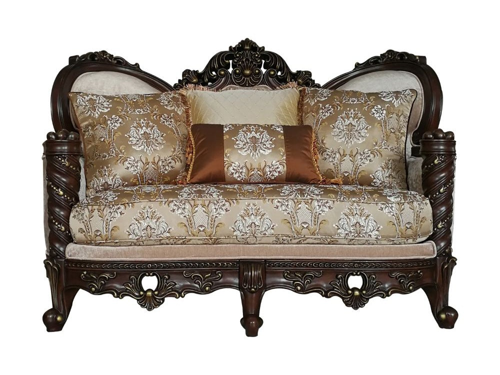 Devayne Loveseat with 4 Pillows in Dark Walnut - Ornate Home