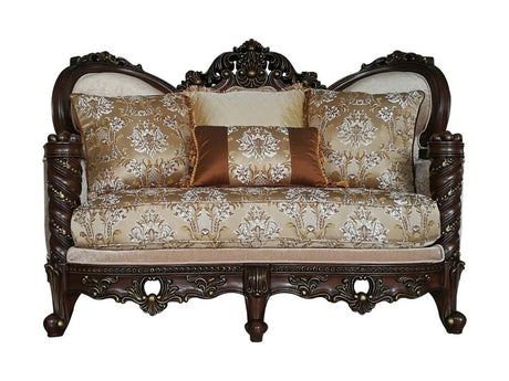 Devayne Loveseat with 4 Pillows in Dark Walnut - Ornate Home