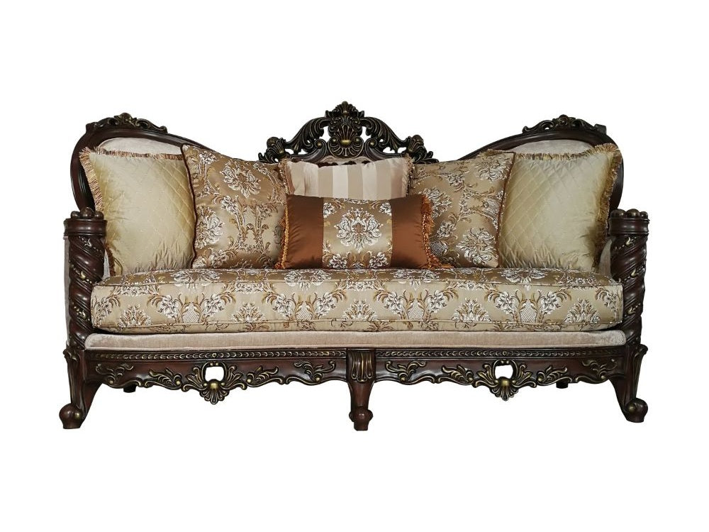 Devayne Sofa with 6 Pillows in Dark Walnut - Ornate Home