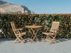 Devon 3-Piece Round Teak Outdoor Bistro Set with Folding Table and Folding Armchairs - Ornate Home