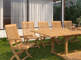 Devon 9-Piece Rectangular Teak Outdoor Family Dining Set with Extendable Table and Folding Chairs - Ornate Home