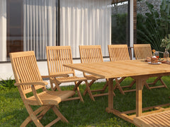 Devon 9-Piece Rectangular Teak Outdoor Family Dining Set with Extendable Table and Folding Chairs - Ornate Home
