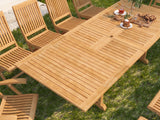 Devon 9-Piece Rectangular Teak Outdoor Family Dining Set with Extendable Table and Folding Chairs - Ornate Home