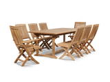 Devon 9-Piece Rectangular Teak Outdoor Family Dining Set with Extendable Table and Folding Chairs - Ornate Home