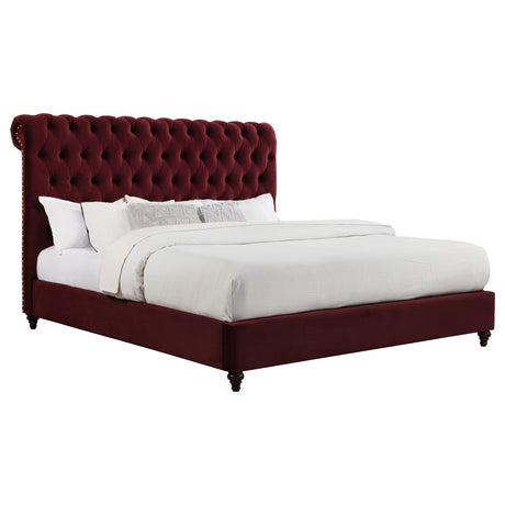 Devon Wine Red Upholstered California King Panel Bed - Ornate Home