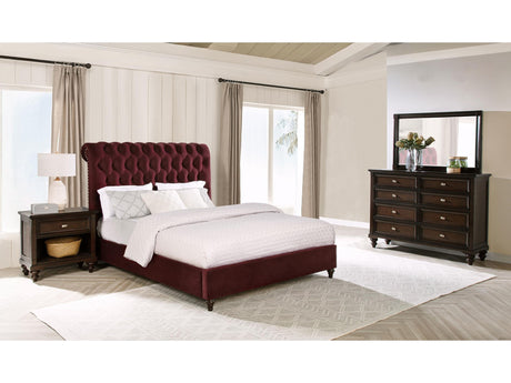 Devon Wine Red and Dark Oak 4-piece Queen Bedroom Set - Ornate Home