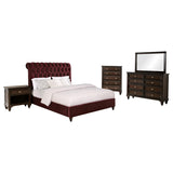 Devon Wine Red and Dark Oak 5-piece Full Bedroom Set - Ornate Home