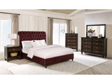 Devon Wine Red and Dark Oak 5-piece Queen Bedroom Set - Ornate Home
