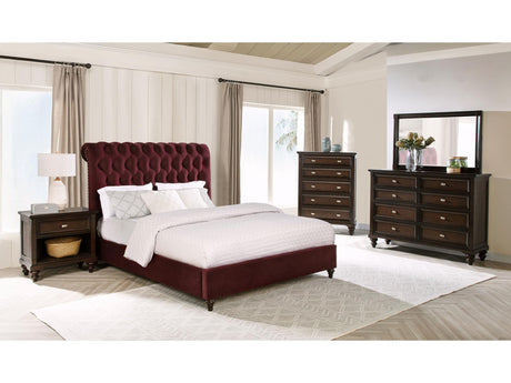 Devon Wine Red and Dark Oak 5-piece Queen Bedroom Set - Ornate Home