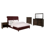Devon Wine Red and Dark Oak 5-piece Queen Bedroom Set - Ornate Home