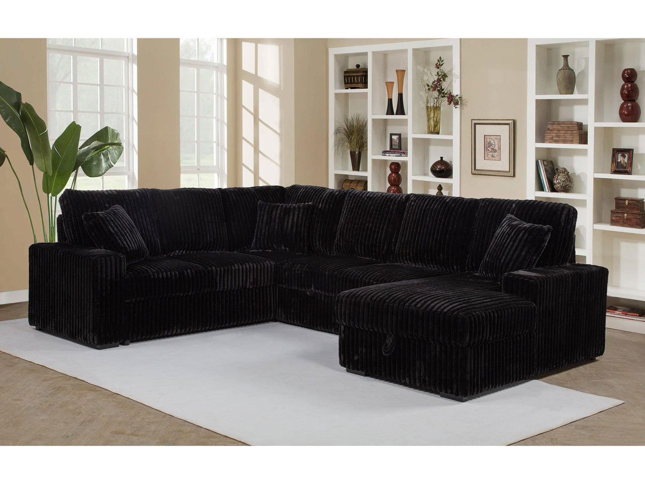 Devonshire Black Sleeper Sectional Sofa Storage Chaise - Ornate Home